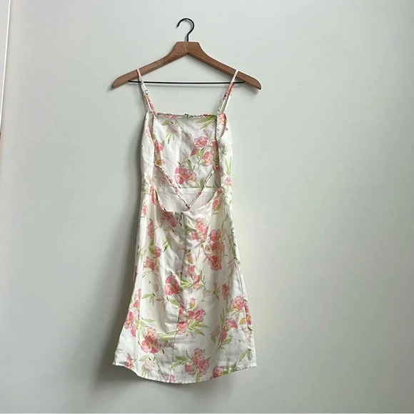 New Sophie Rue Pink Floral Scrunchy Open Back Mini Dress Spaghetti Strap Size S - Picture 8 of 16